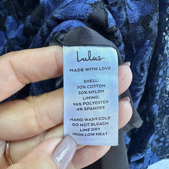 Lulus Dress Womens Medium Blue Black Lace Ruffle Tiered Maxi Formal Party - Picture 10 of 13